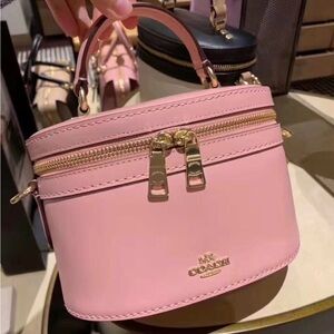 Coach Pink Leather Cosmetic Basket Bag - leather